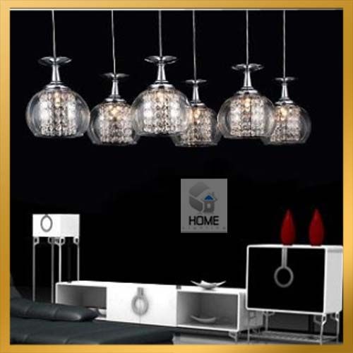 6 Light Wine Glass Crystal Chandelier Light Pendant Lamp Hanging
